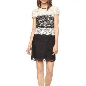 Milly Black White Gabrielle Lace Colorblock Sheath Mini Dress Size 4‎